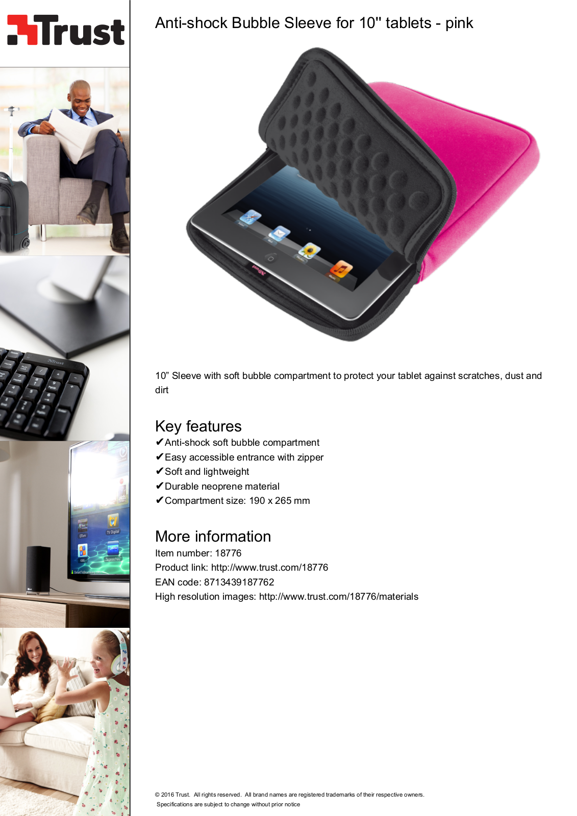 Trust Anti-shock Bubble Sleeve for 10'' tablets User Manual