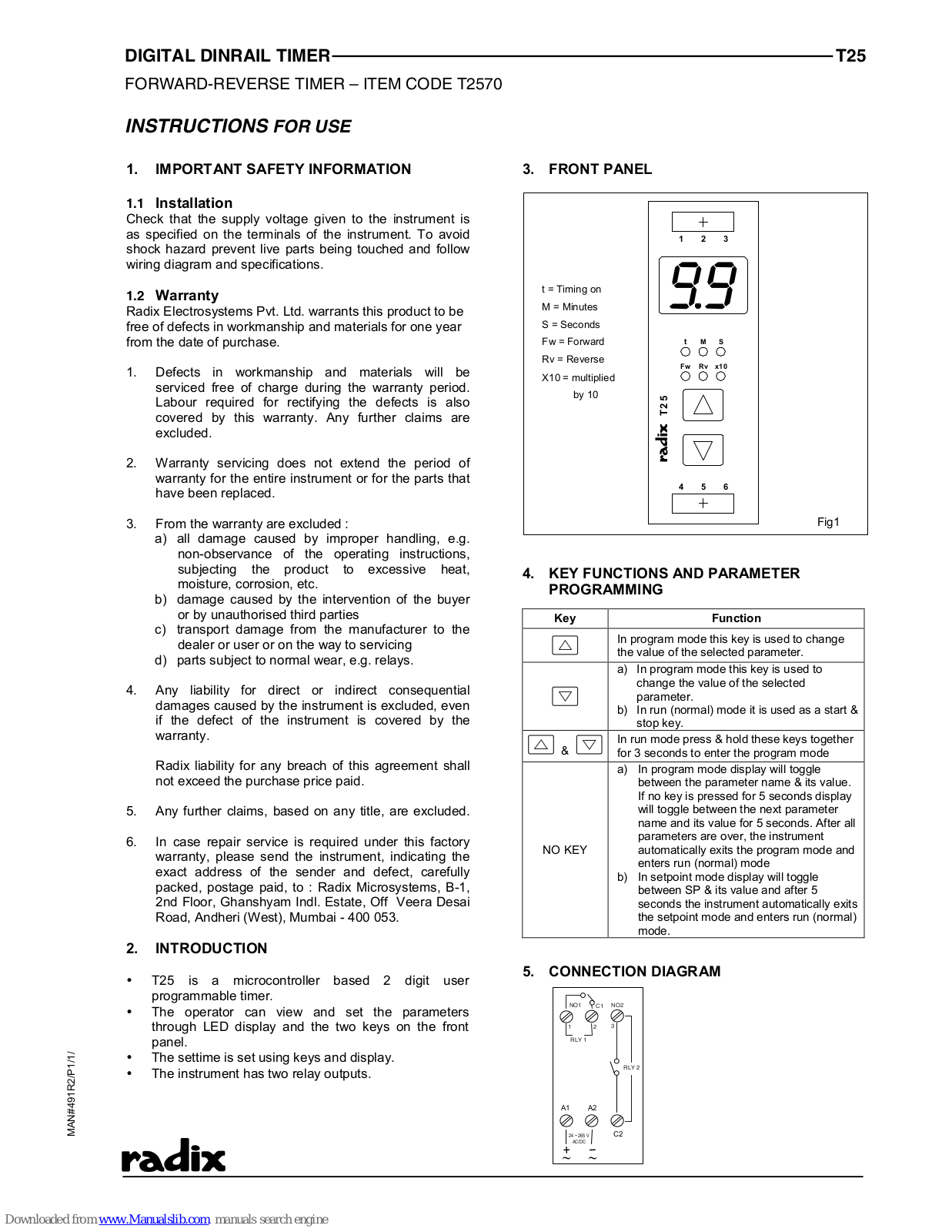 Radix T2570 Instructions For Use Manual