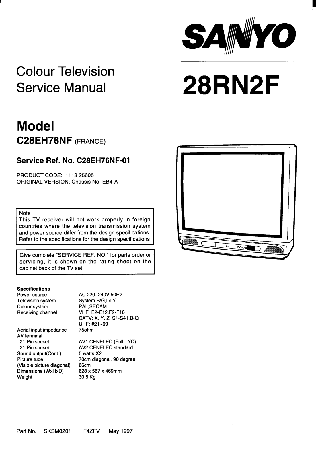 Sanyo C28EH76NF, 28RN2F User Manual