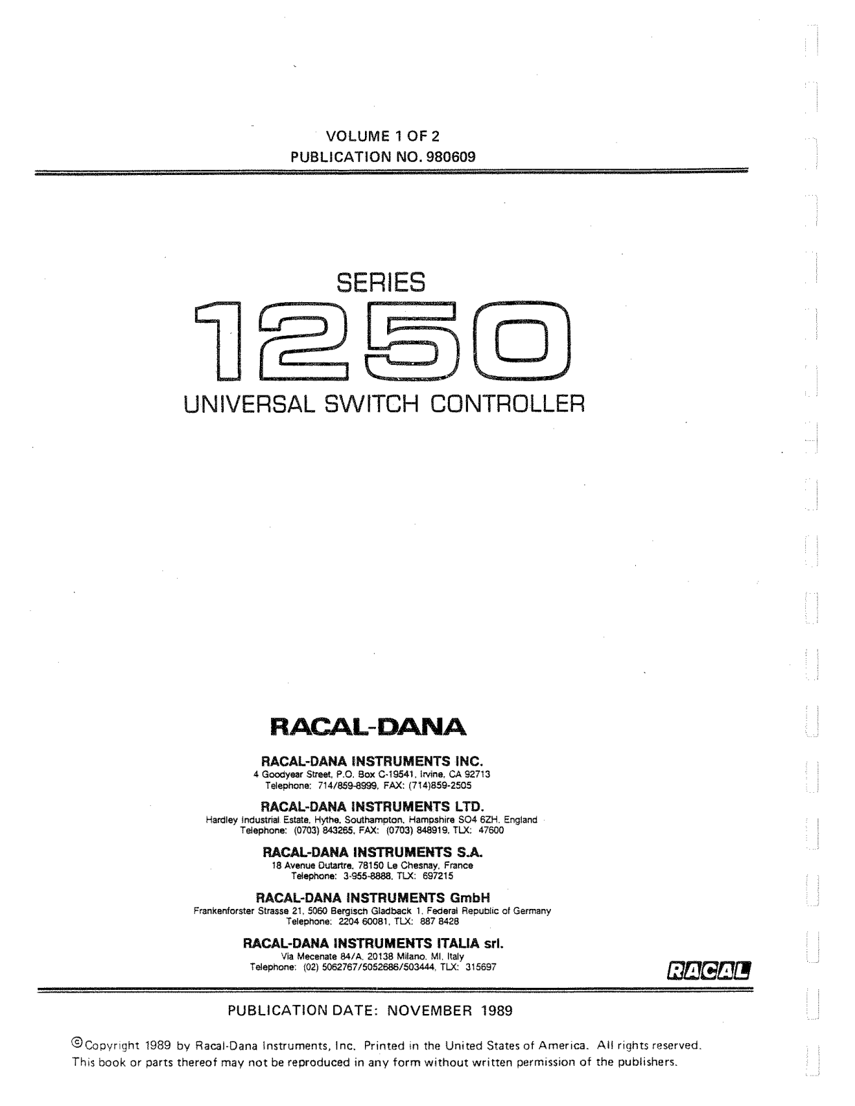 Racal 1250 User Manual