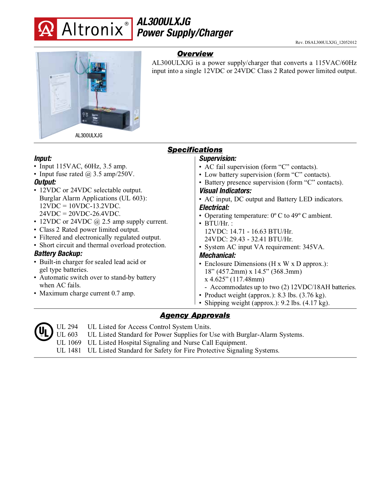 Altronix AL300ULXJG Data Sheet