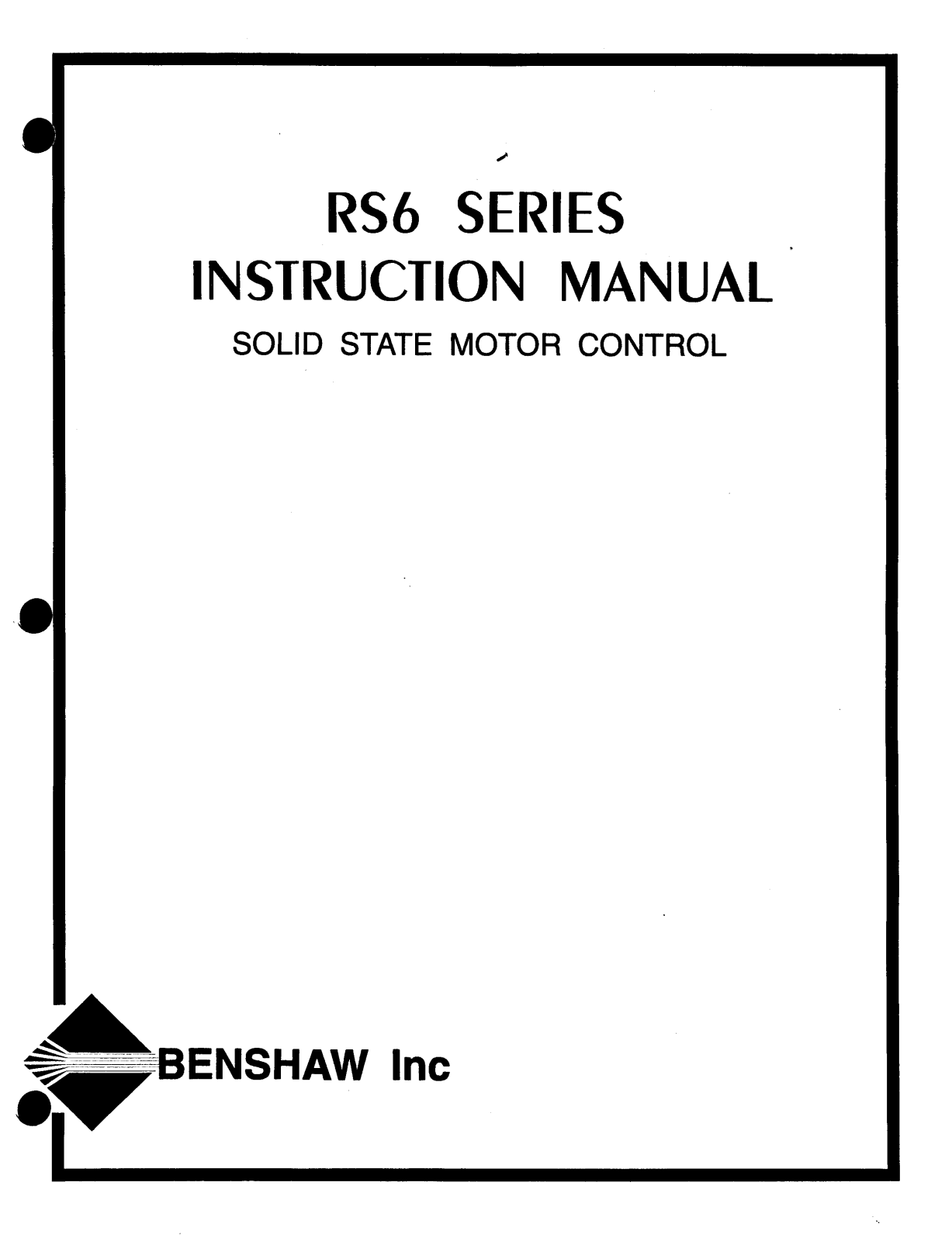 Benshaw RS6 Manual
