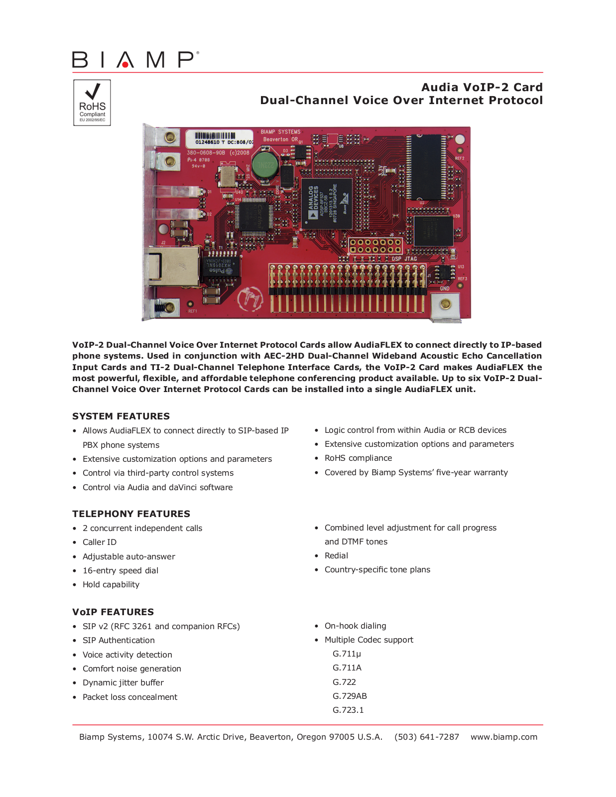 Biamp AUDIAFLEX VOIP-2 User Manual