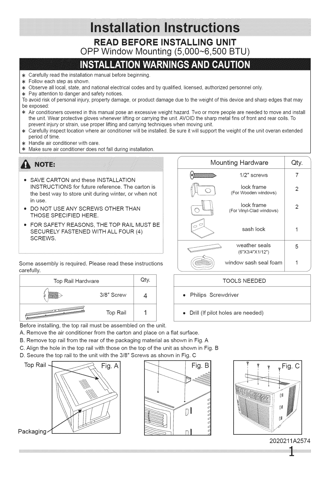 Frigidaire FFRA05C1Q114, FFRA05C1Q115, FFRE05C3Q110, FFRE05C3Q111, FFRE05C3Q112 Installation Guide