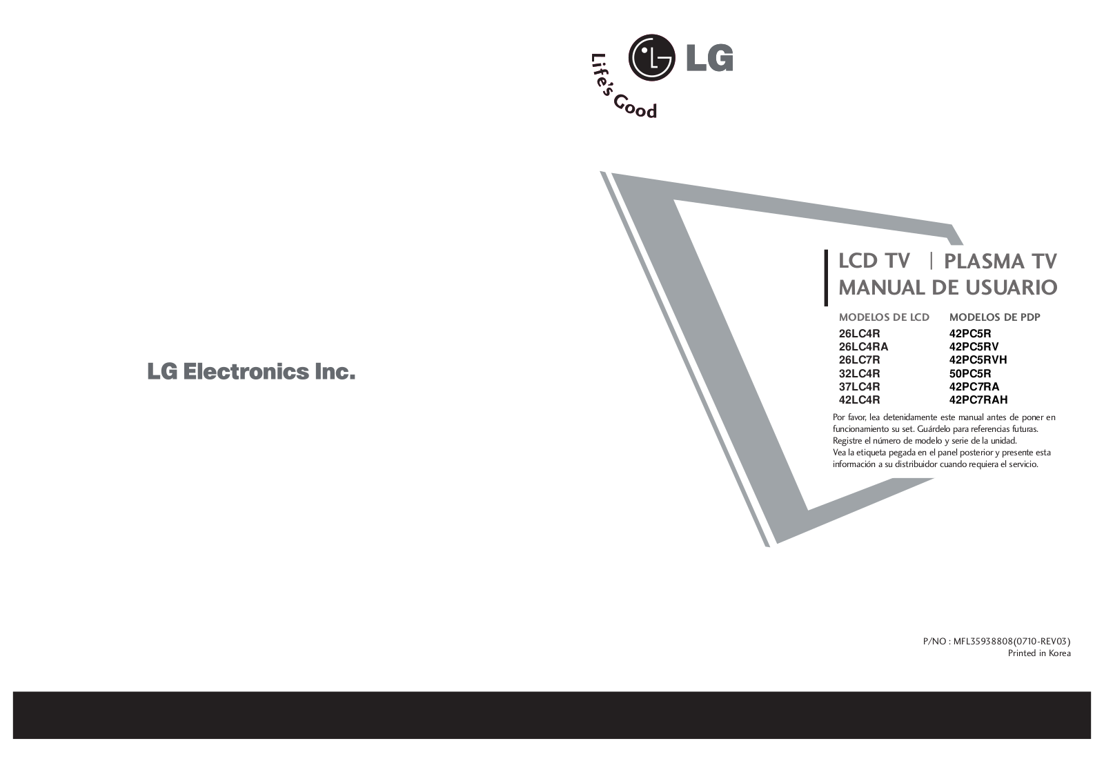 LG 42PC5RVH Owner's Manual