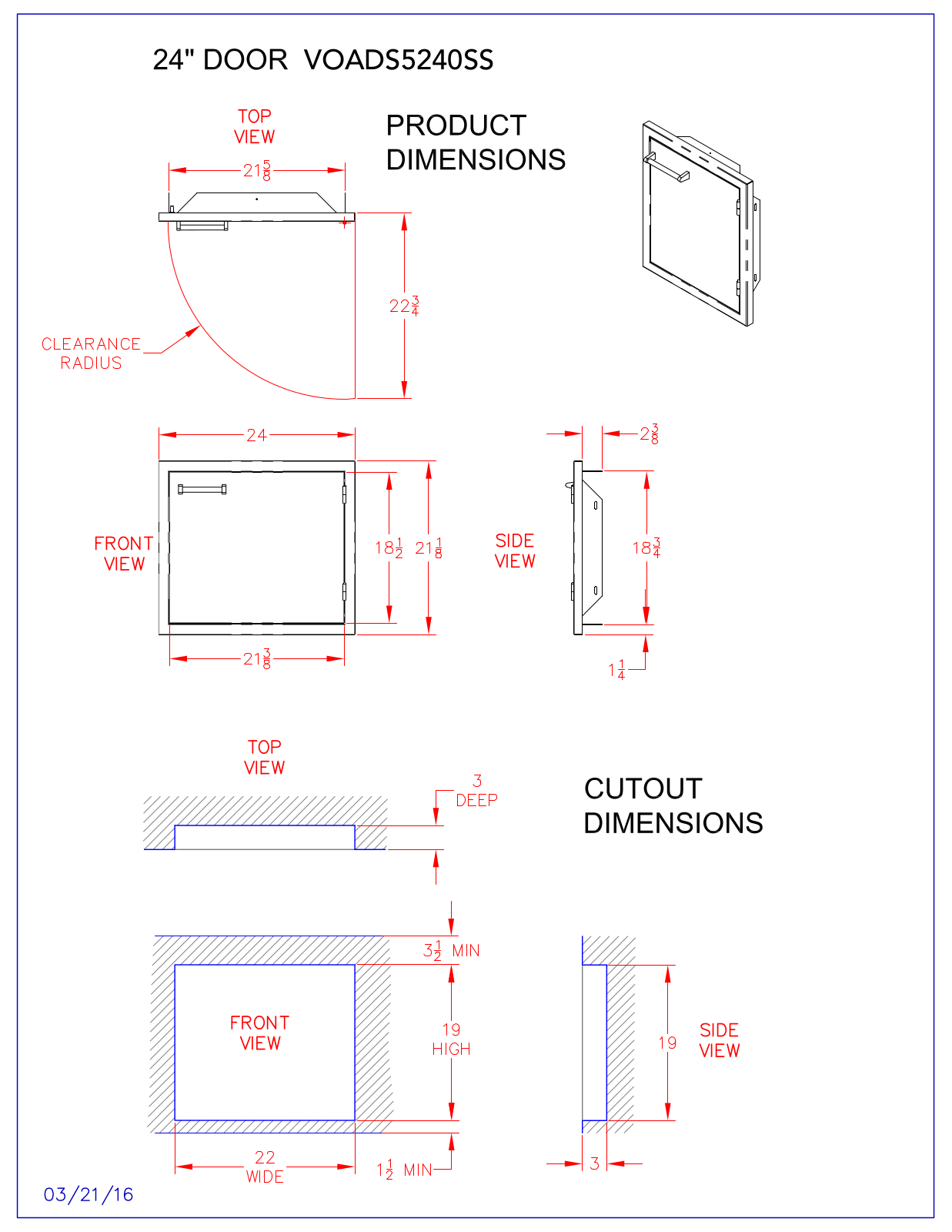 Viking VOADS5241SS Dimensions Sheet