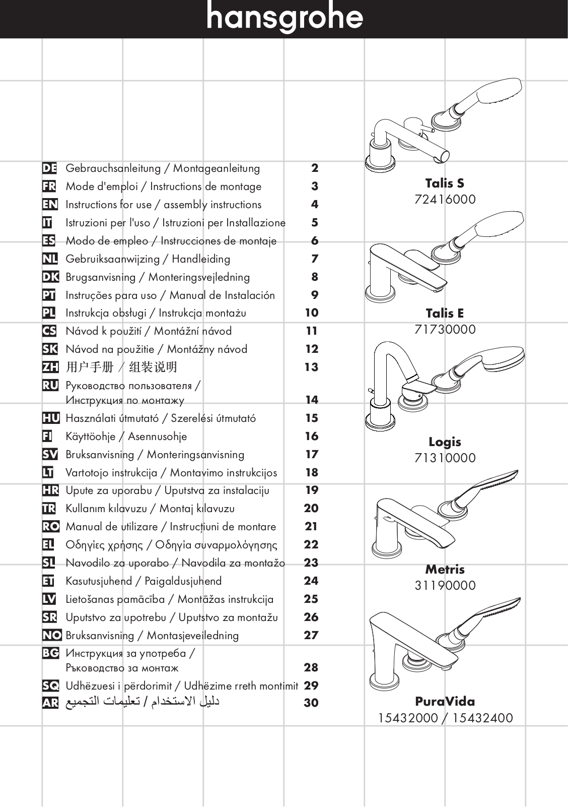 Hansgrohe 31190000 User Manual