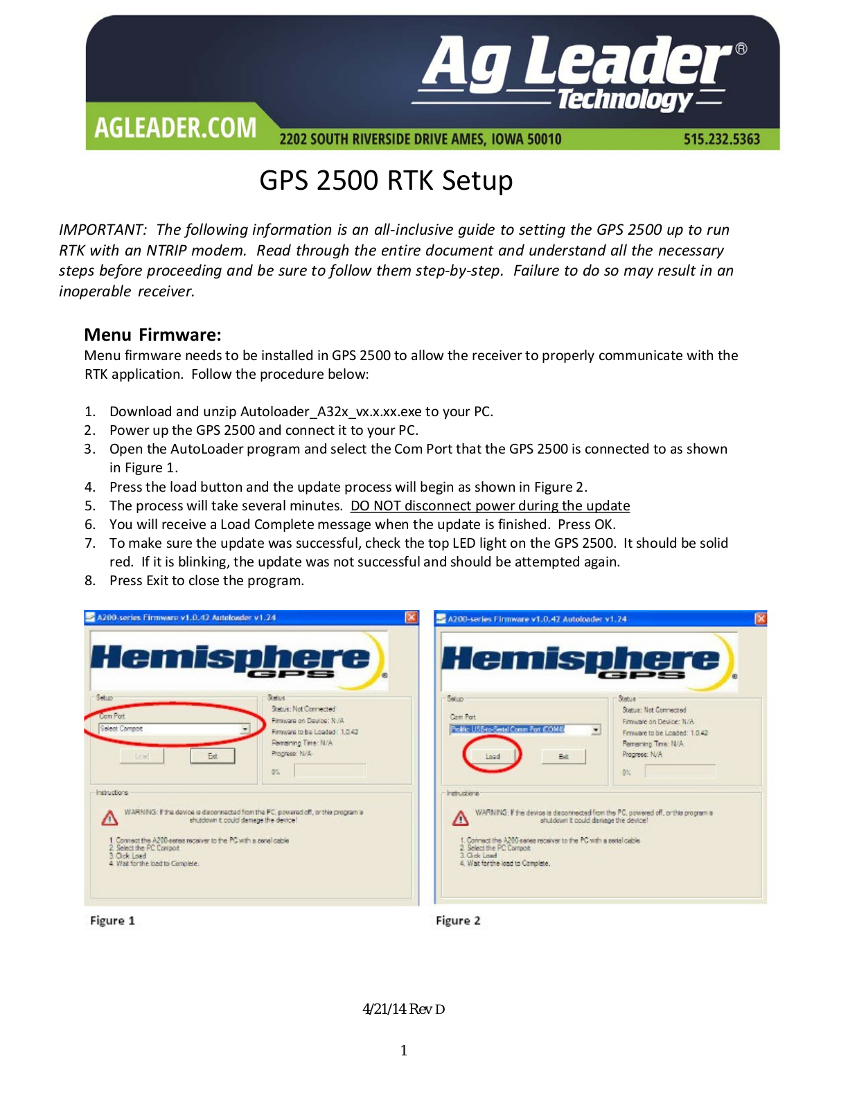 Ag Leader GPS 2500 Installation Instructions