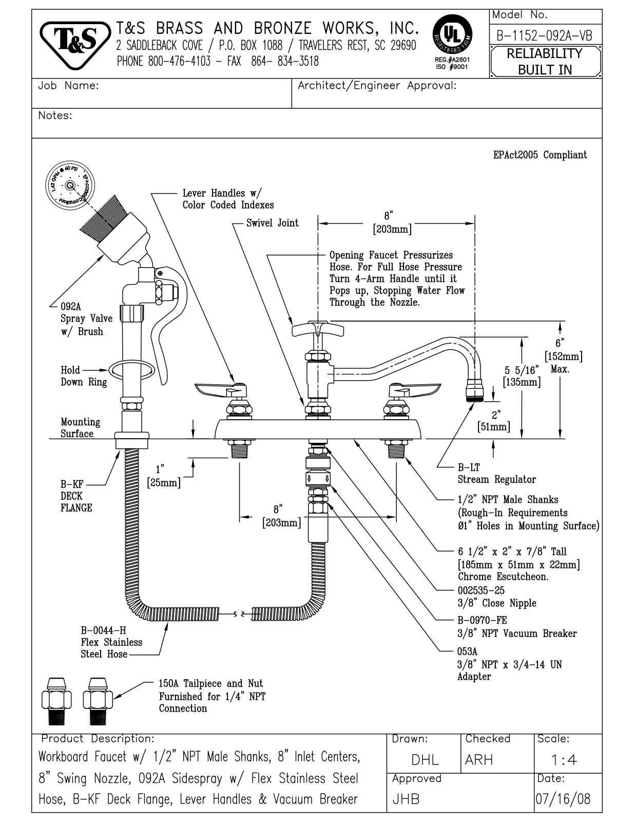 T & S Brass & Bronze Works B-1152-092A-VB General Manual