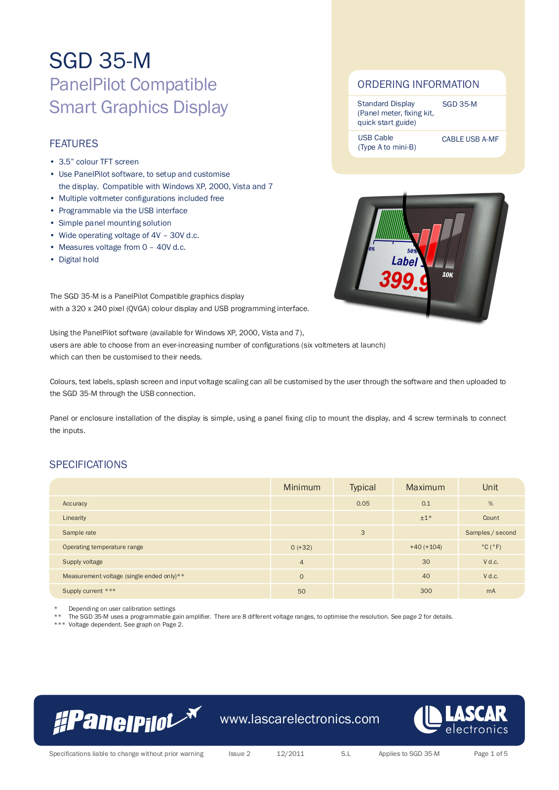 Lascar SGD 35-M Data Sheet