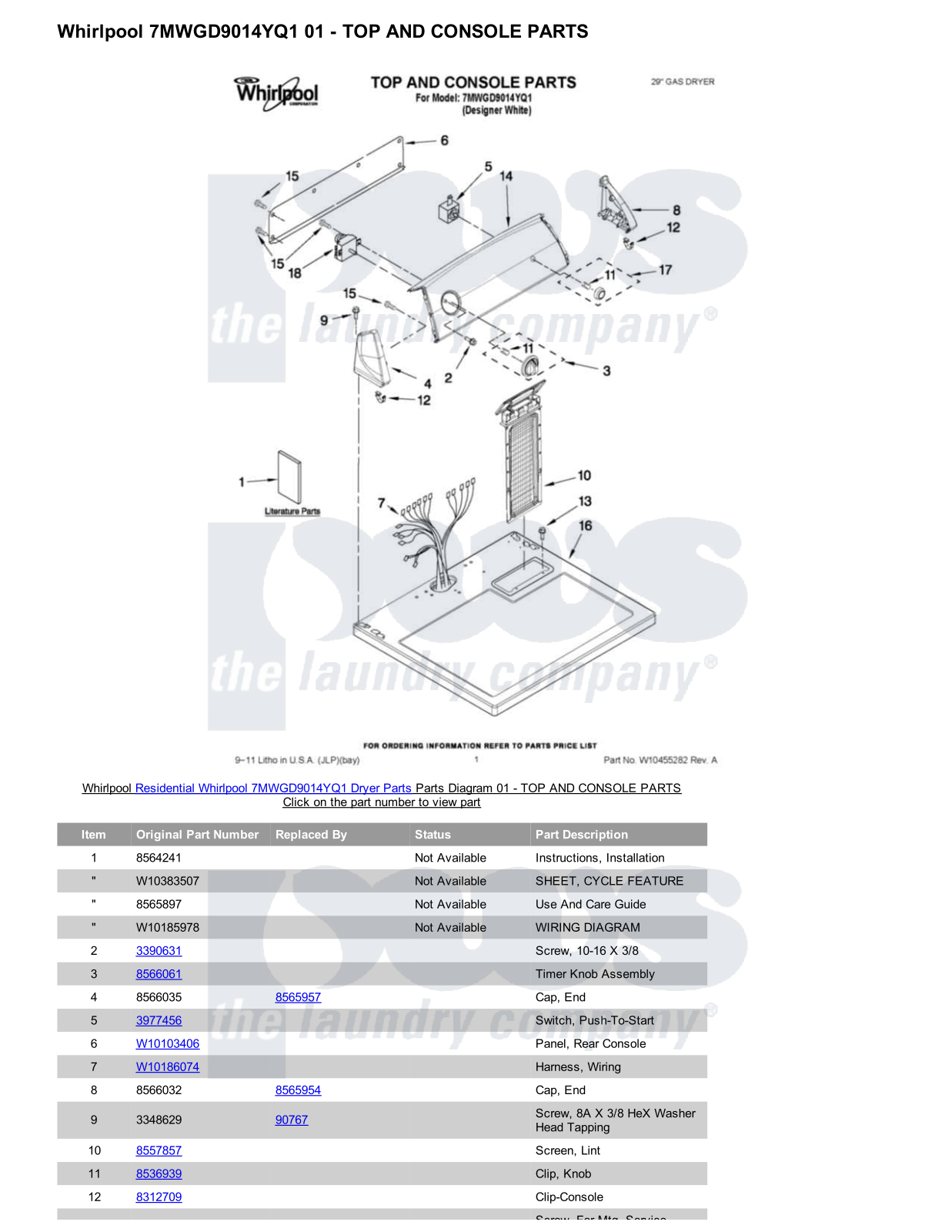 Whirlpool 7MWGD9014YQ1 Parts Diagram