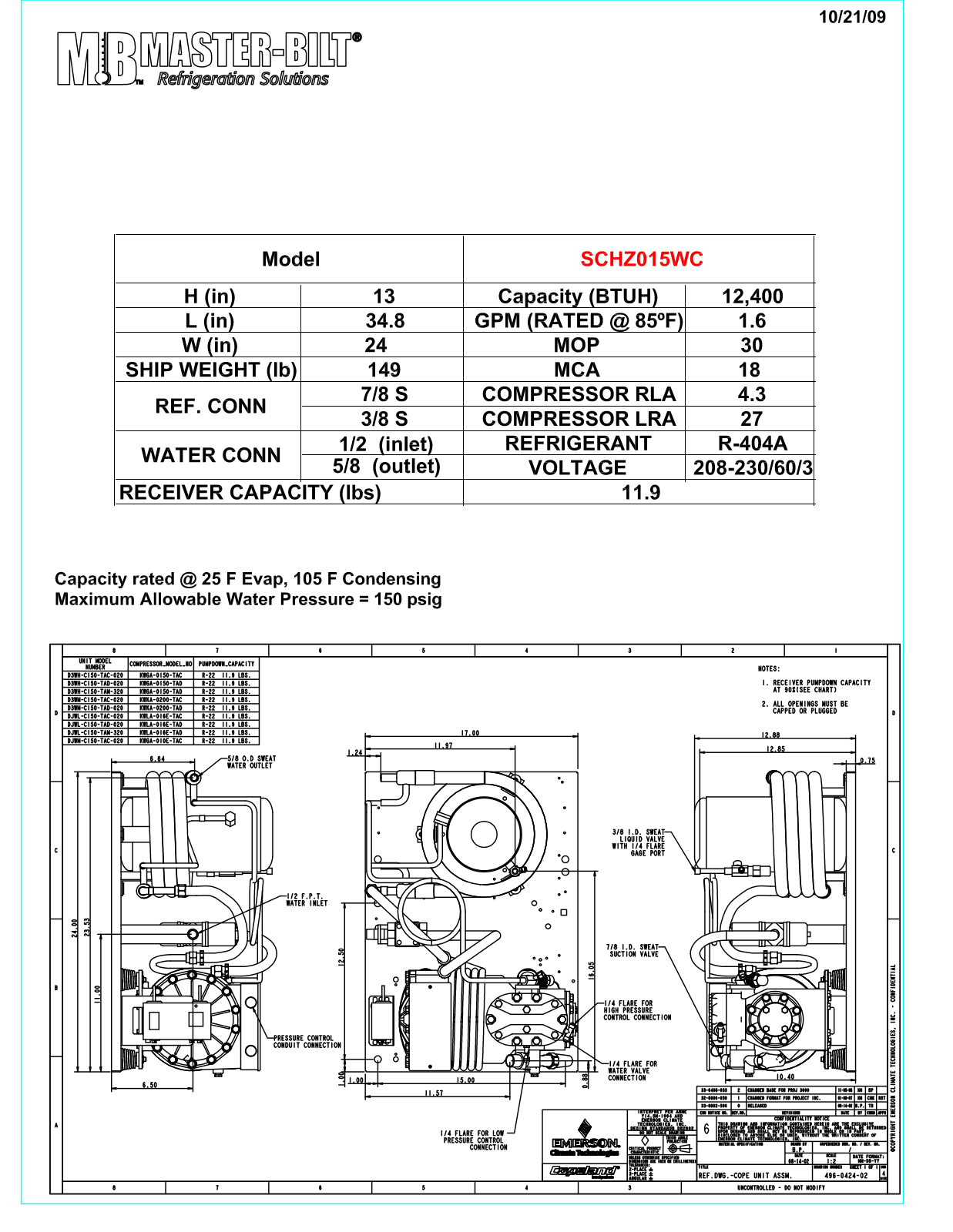 Master-Bilt SCHZ015WC User Manual