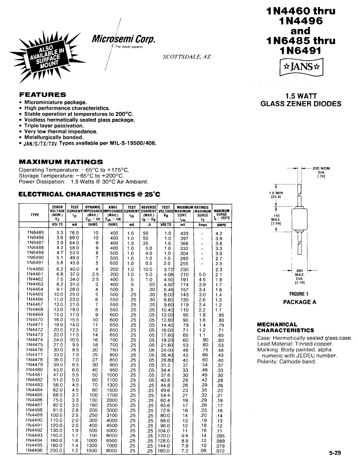 Microsemi Corporation 1N6486US, 1N6486, 1N6485US, 1N6485, 1N6490US Datasheet