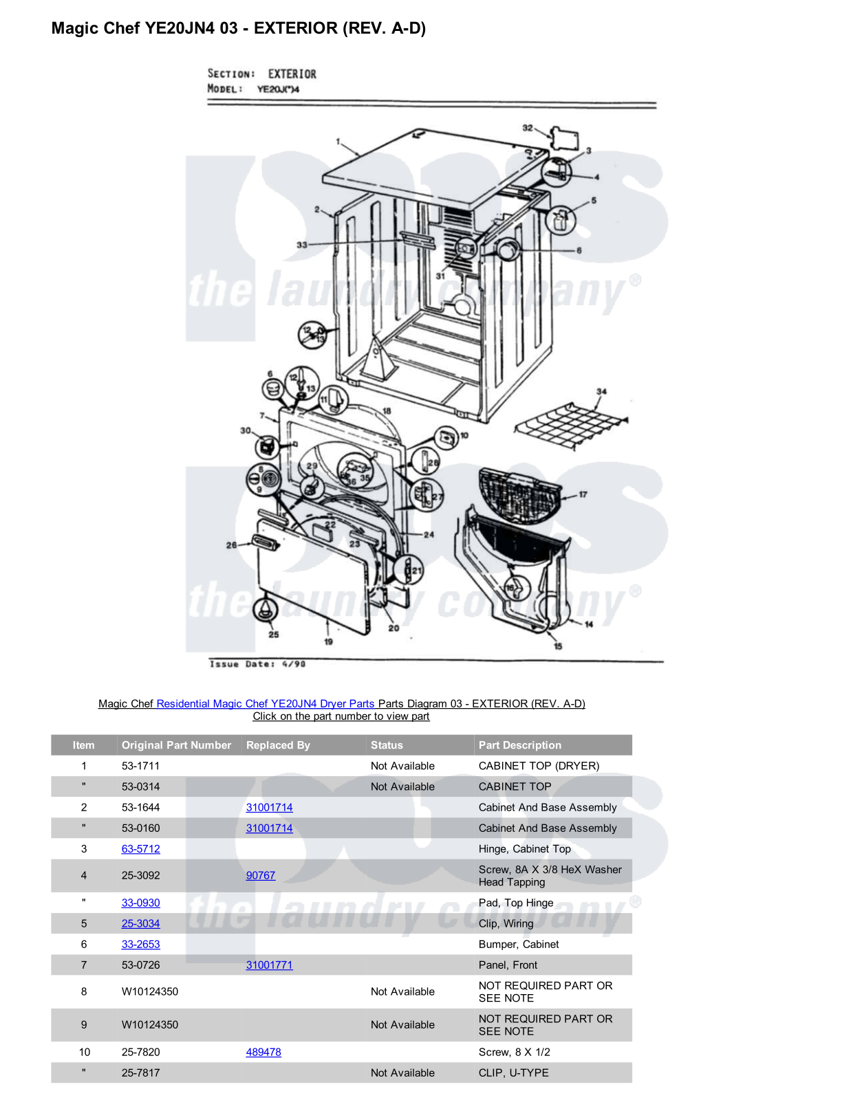 Magic Chef YE20JN4 Parts Diagram