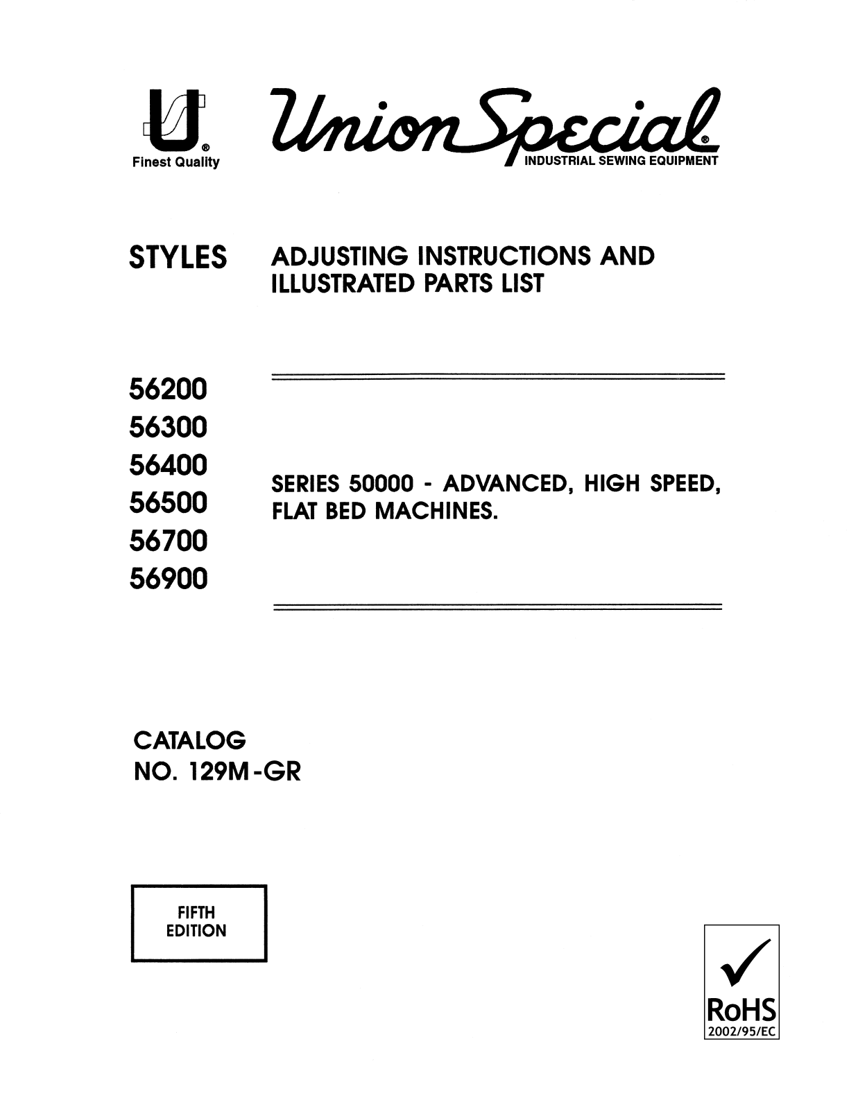 Union Special 56200H, 56200K, 56200L, 56200R, 56200S Parts List