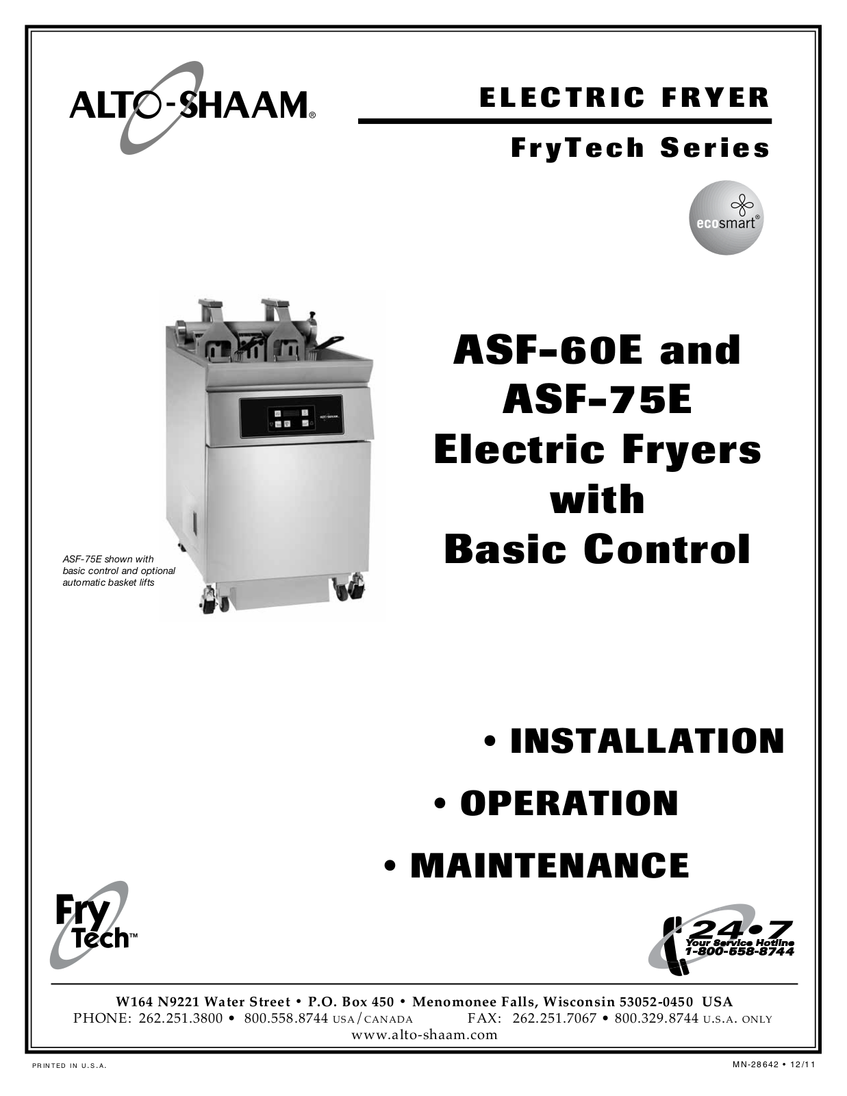 Alto Shaam ASF-60E Operators Manual