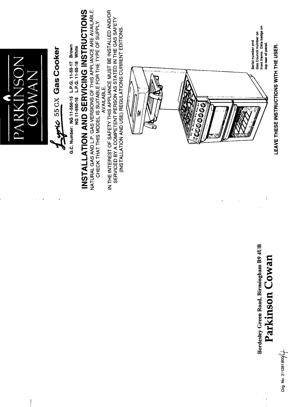 Parkinson cowan Lyric 55gx Instruction book