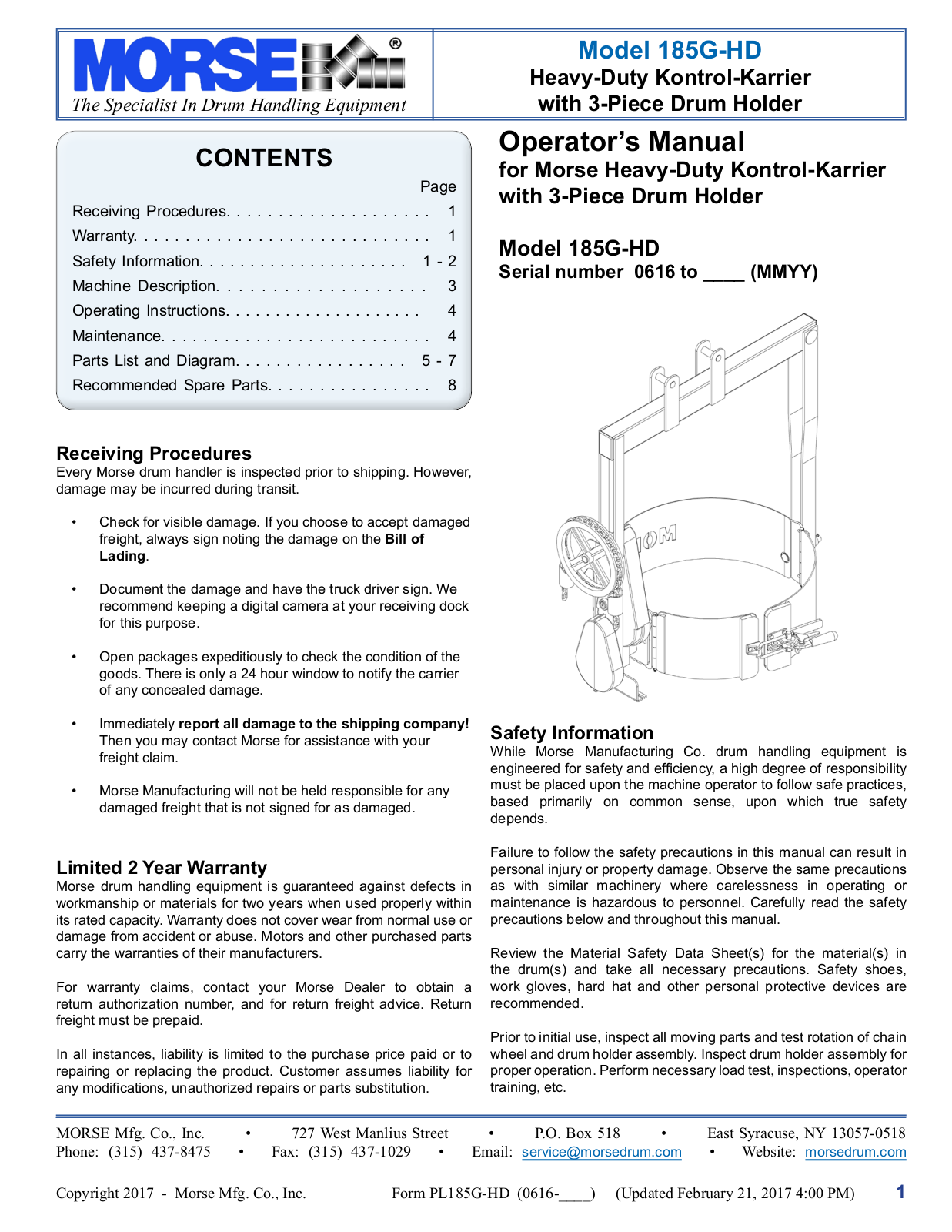 Morse 185G-HD User Manual