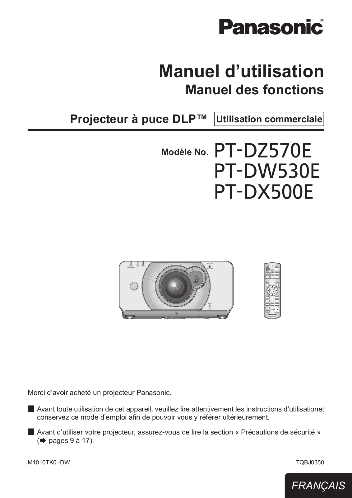 Panasonic PT-DW530E, PT-DZ570E, PT-DX500E User Manual