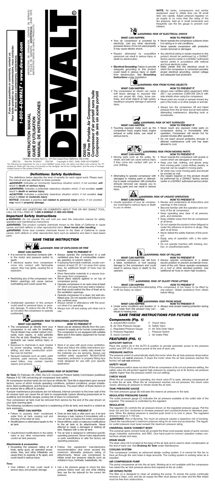 DeWalt D55168 TYPE 4 Owner’s Manual