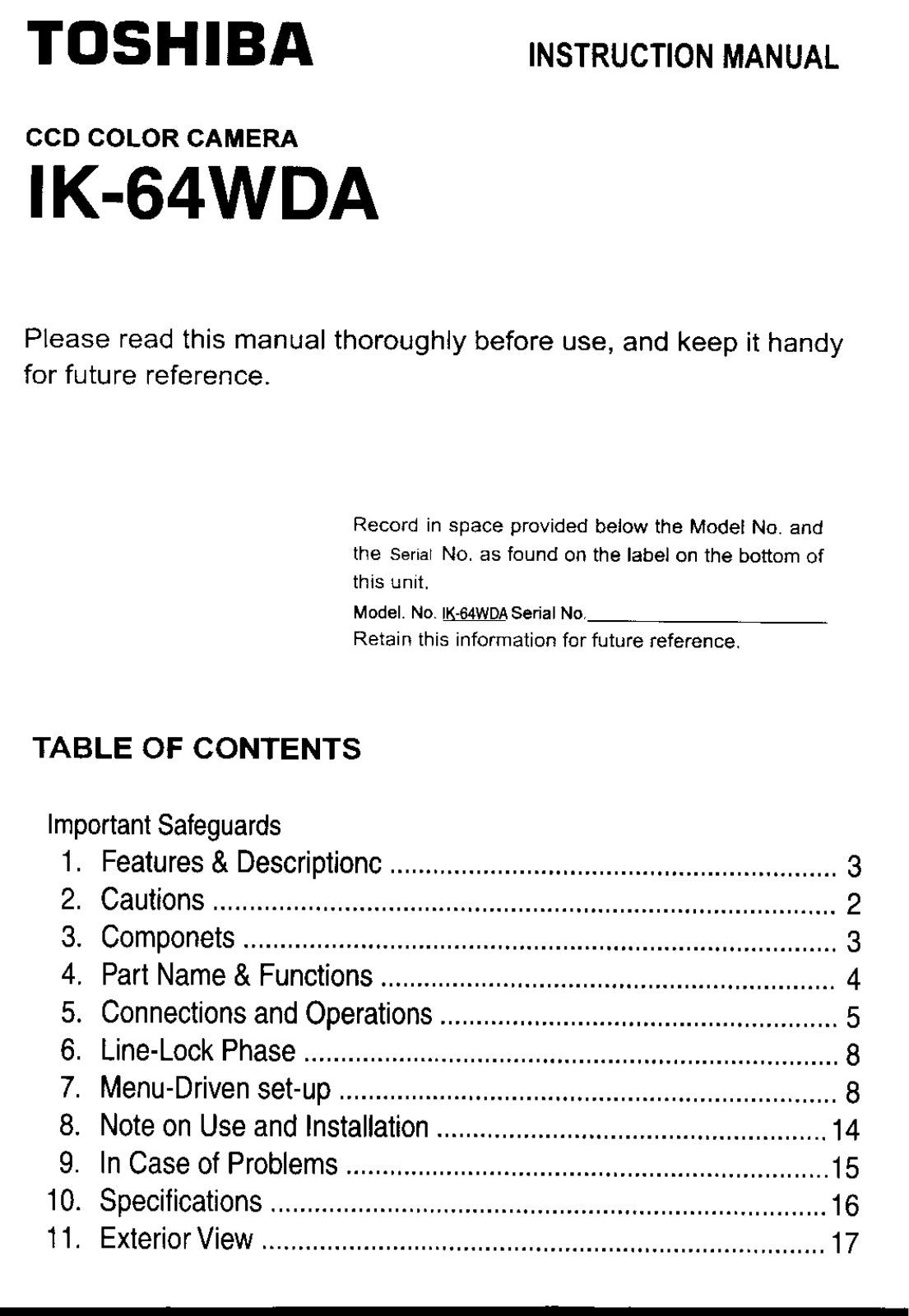 Toshiba IK-64WDA User Manual