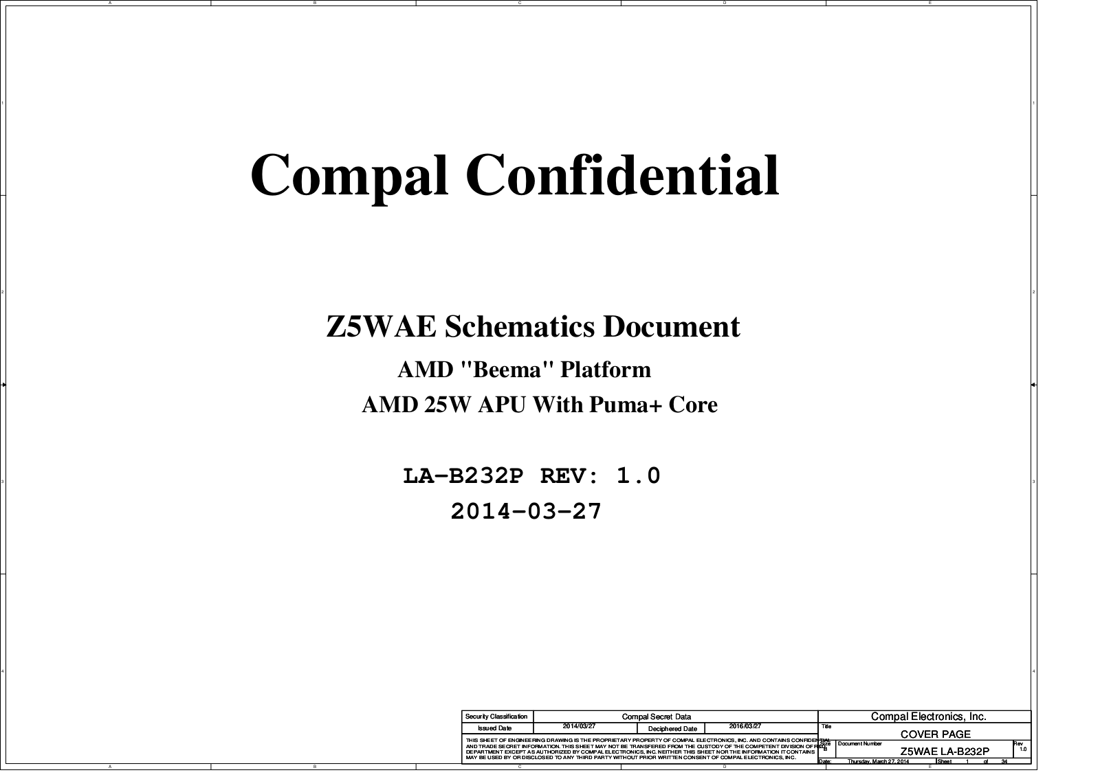 Compal LA-B232P Z5WAE, Aspire E5-521 Schematic