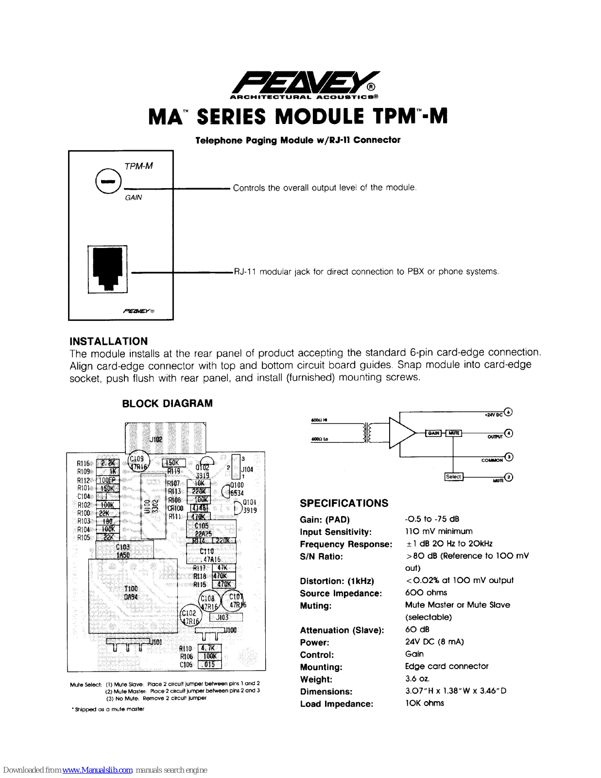 Peavey TPM-M, MA TPM-M User Manual