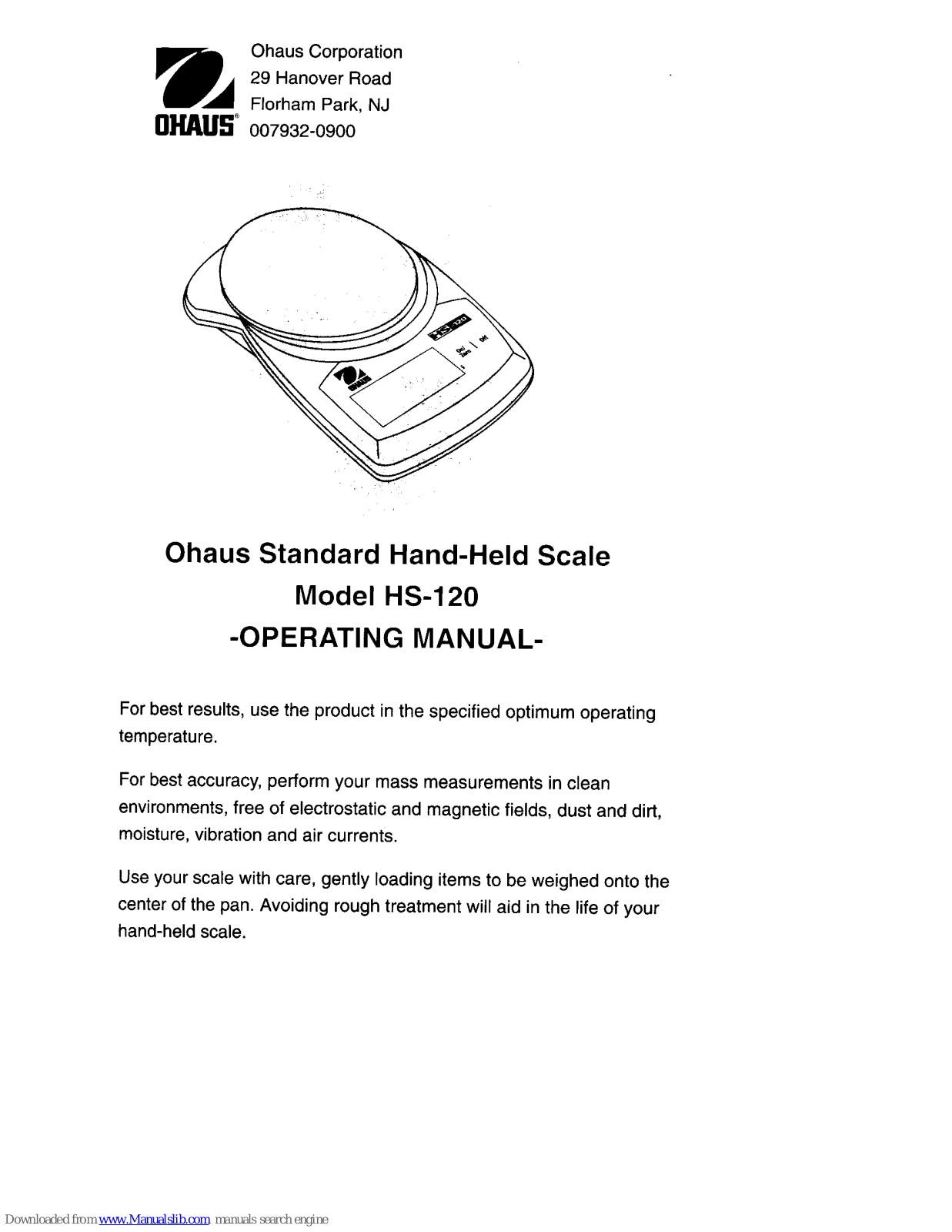 OHAUS HS-120 Operating Manual - ManualMachine.com