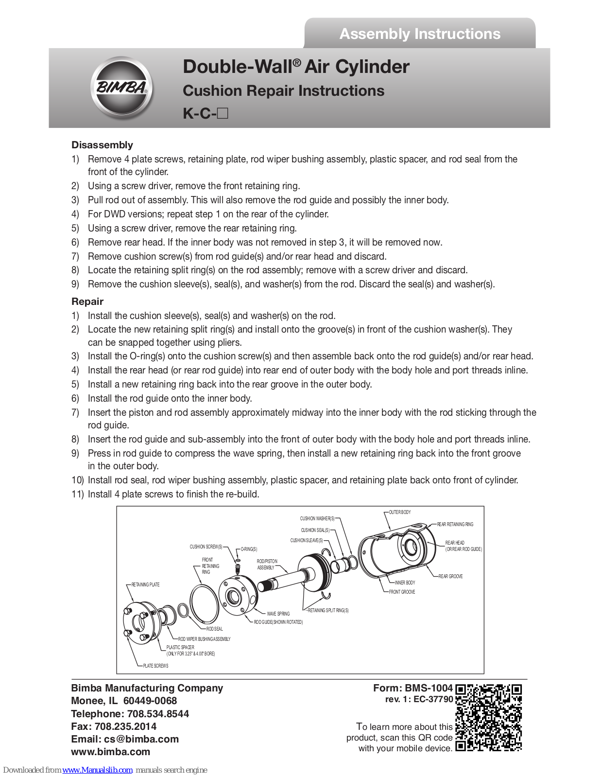 Bimba Double-Wall K-C Assembly Instructions Manual