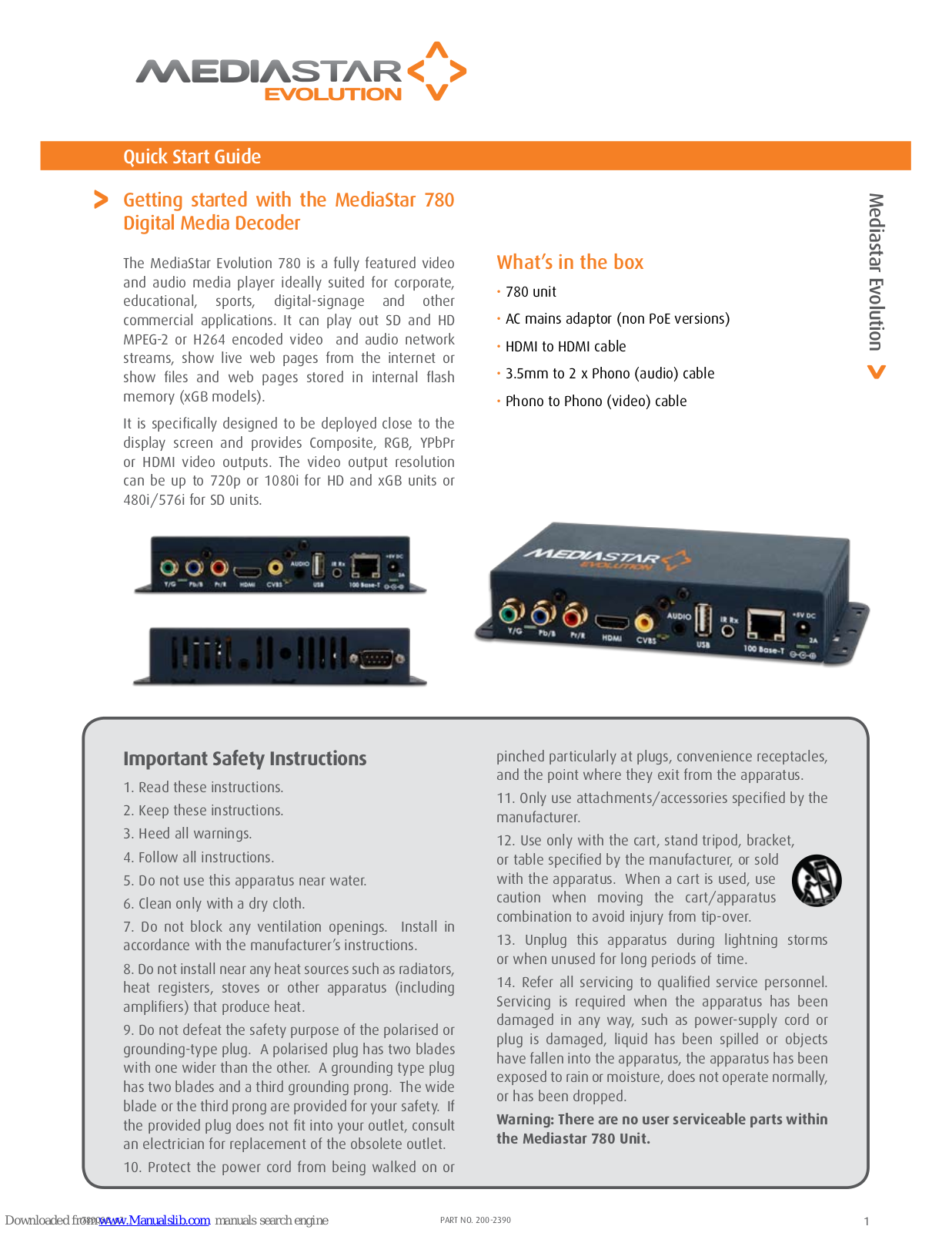 Mediastar Evolution 780 Quick Start Manual - ManualMachine.com