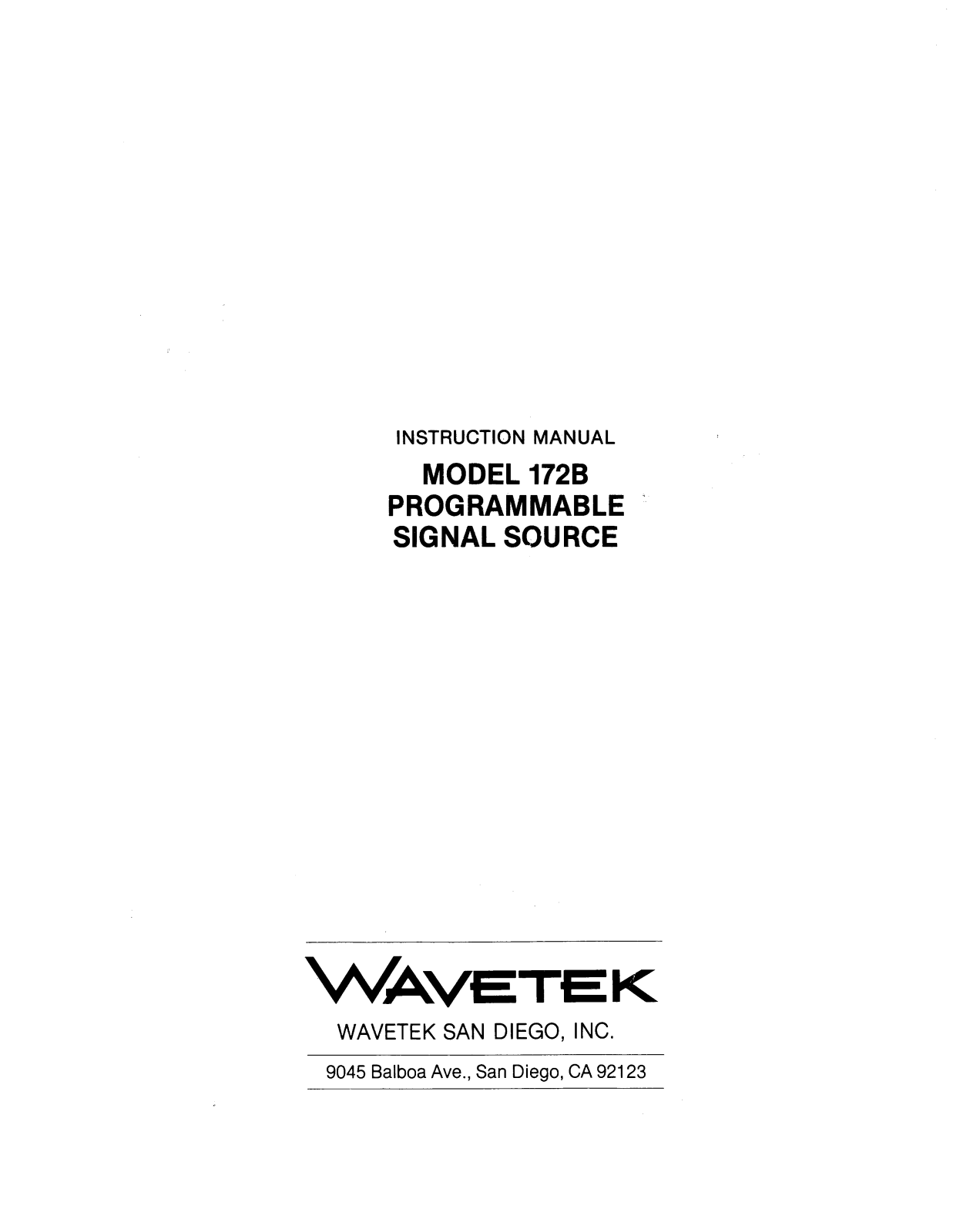 Wavetek 172B Service manual