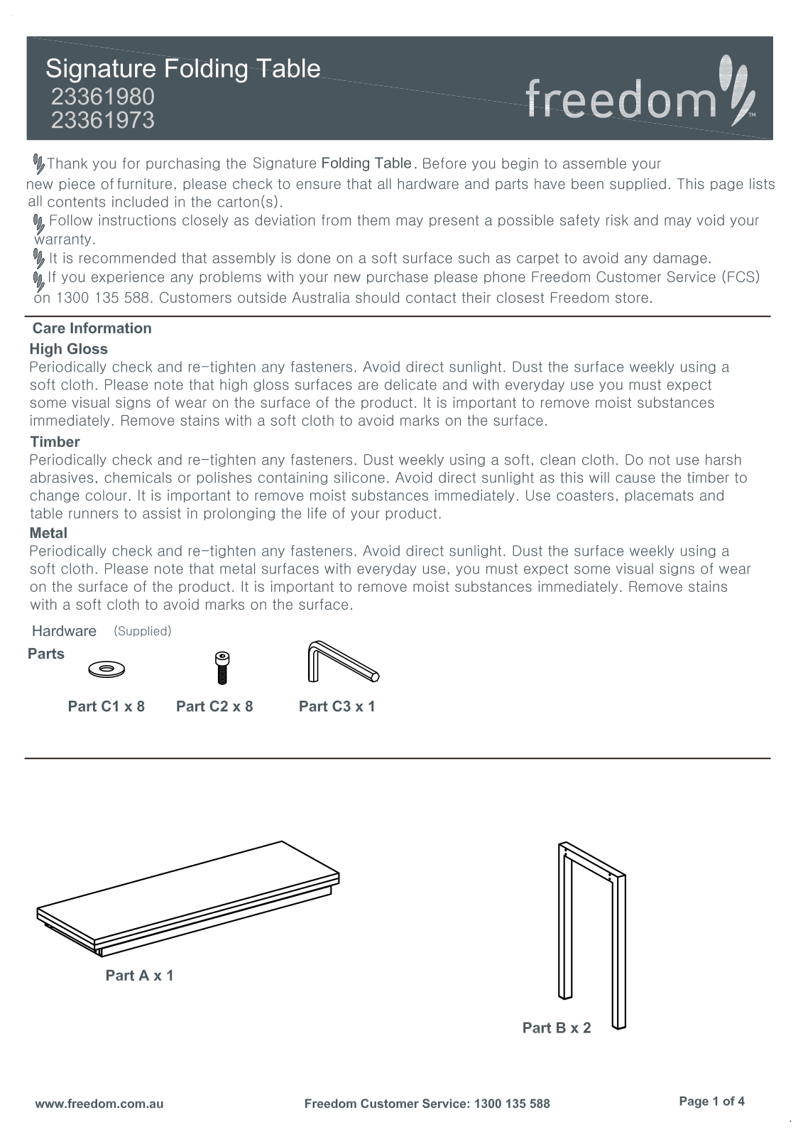 Freedom Signature Folding Table Assembly Instruction