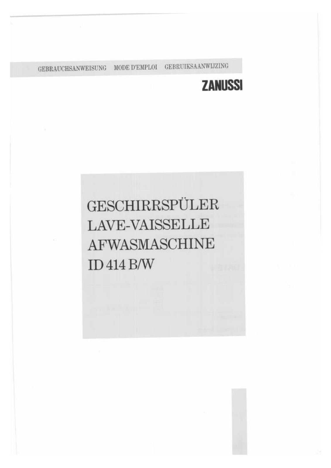 Zanussi ID414B, ID414W User Manual