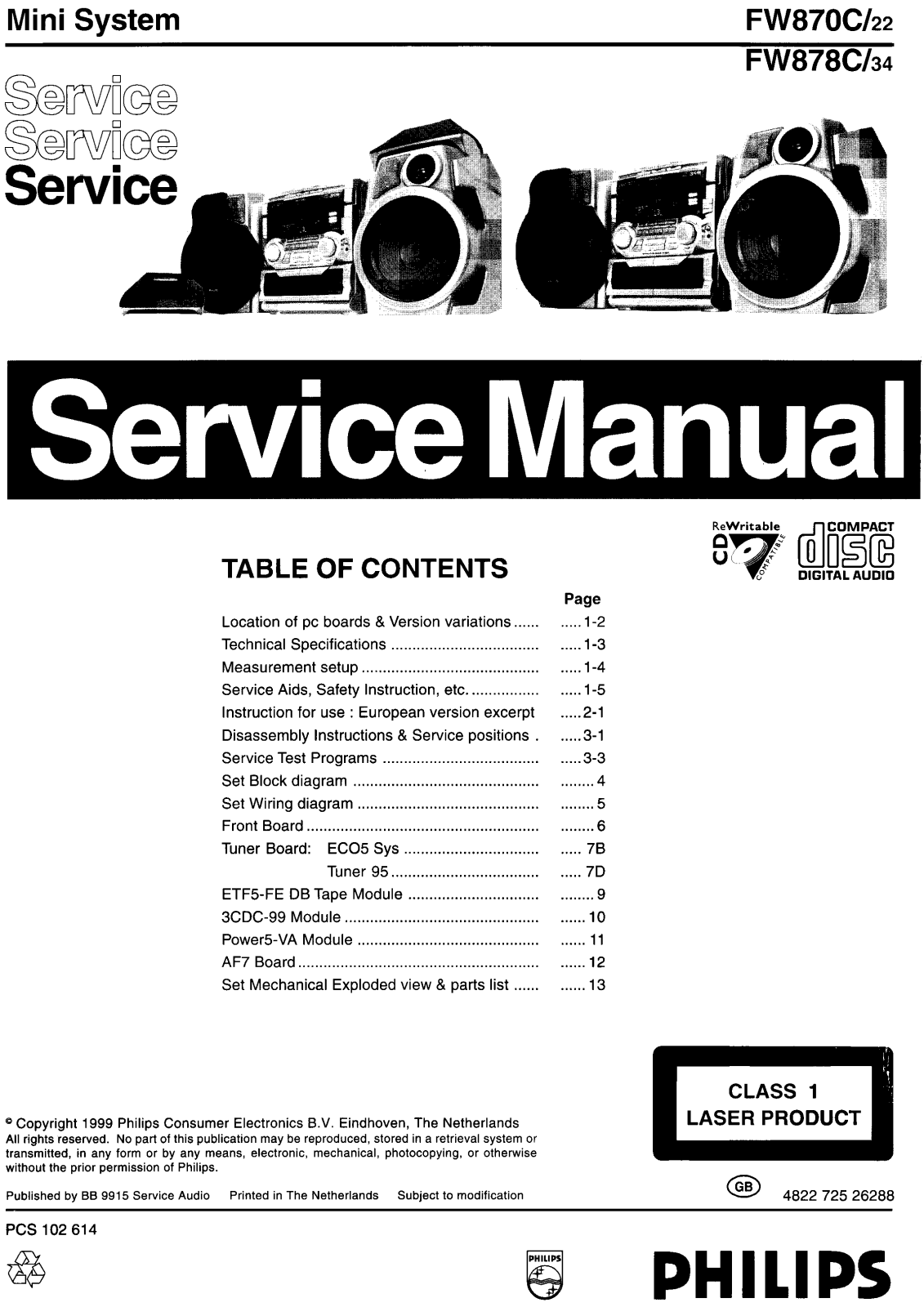 Philips FW-870-C, FW-878-C Service manual