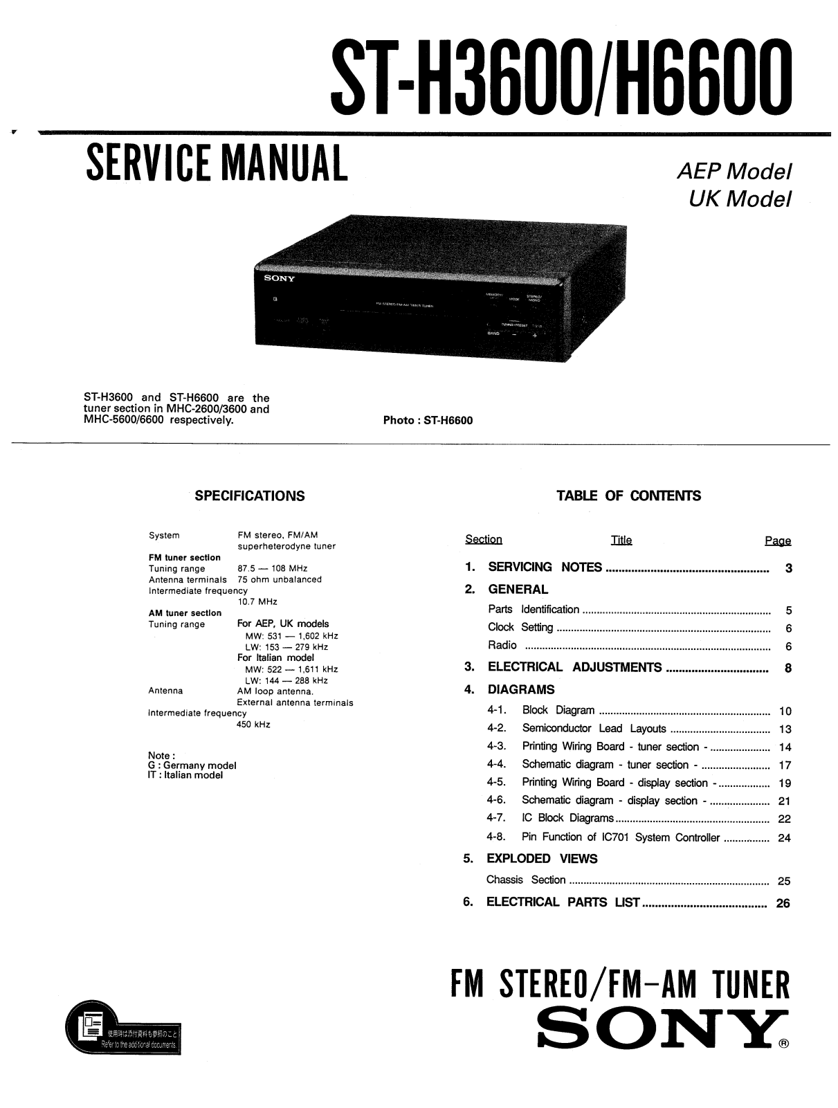 Sony ST H6600 Service Manual