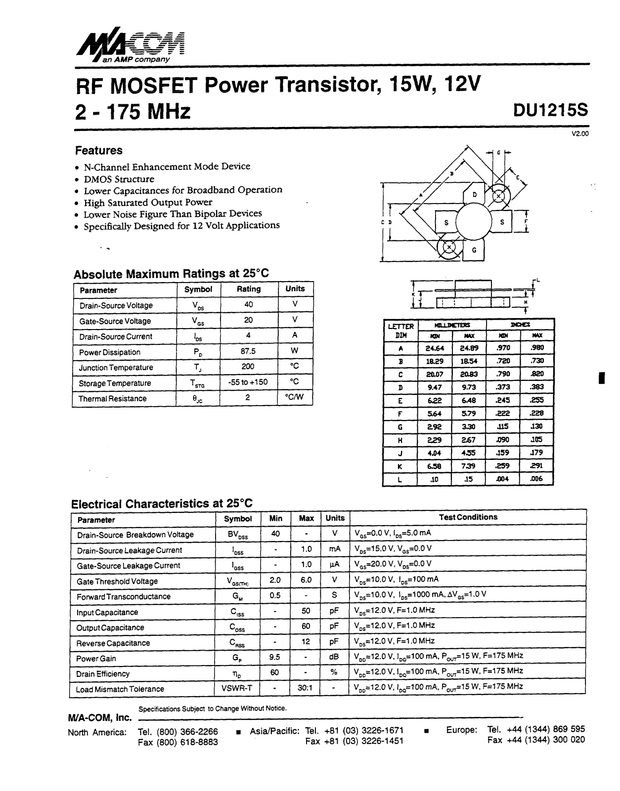 Datasheet DU1215S Datasheet (MACOM) - ManualMachine.com