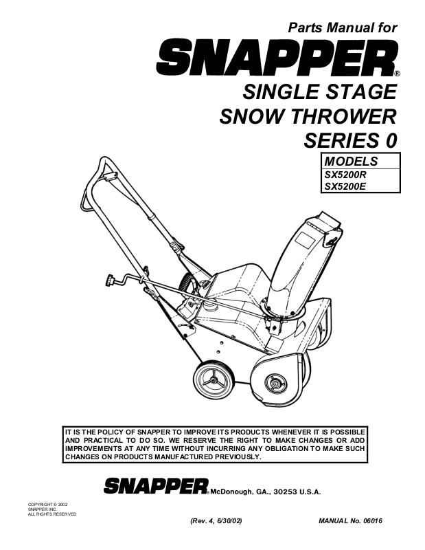 Snapper SX5200R User Manual