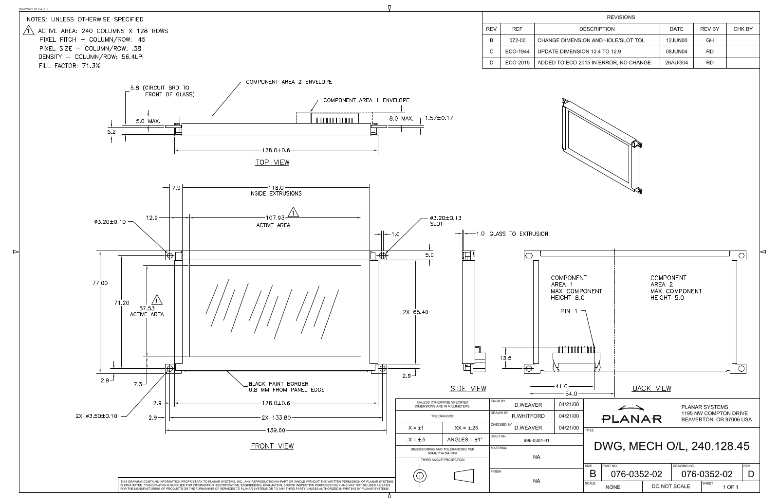 Planar EL240.128.45 Drawing Guide