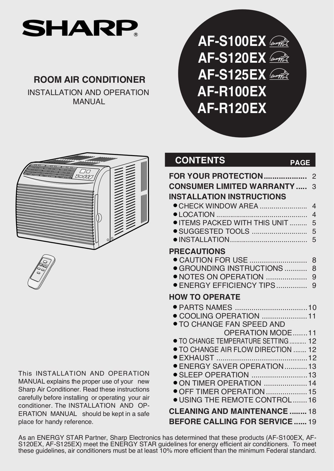 Sharp AF-S100EX, AF-R100EX User Manual