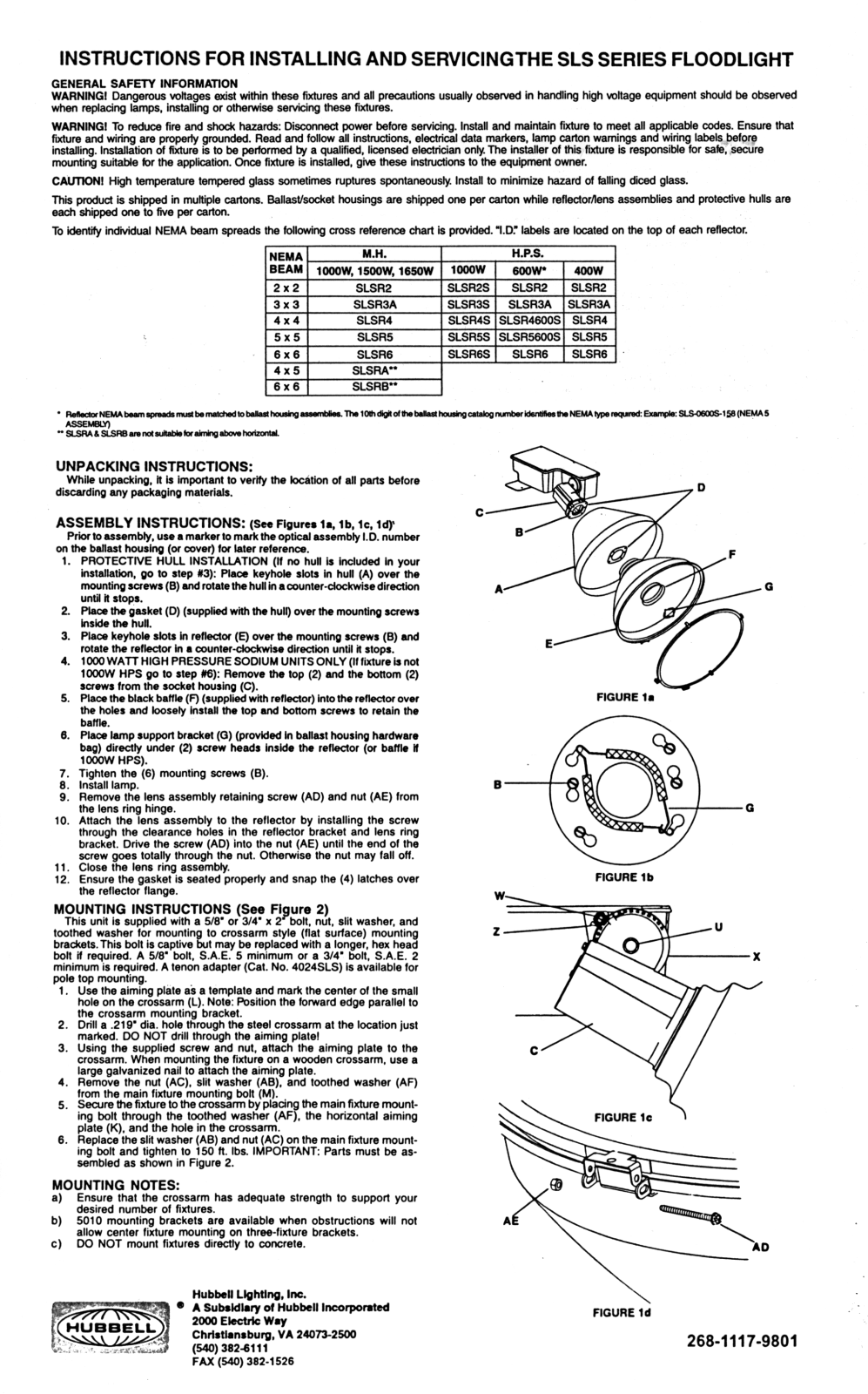 Hubbell Lighting SLS INTEGRAL FIXTURE User Manual