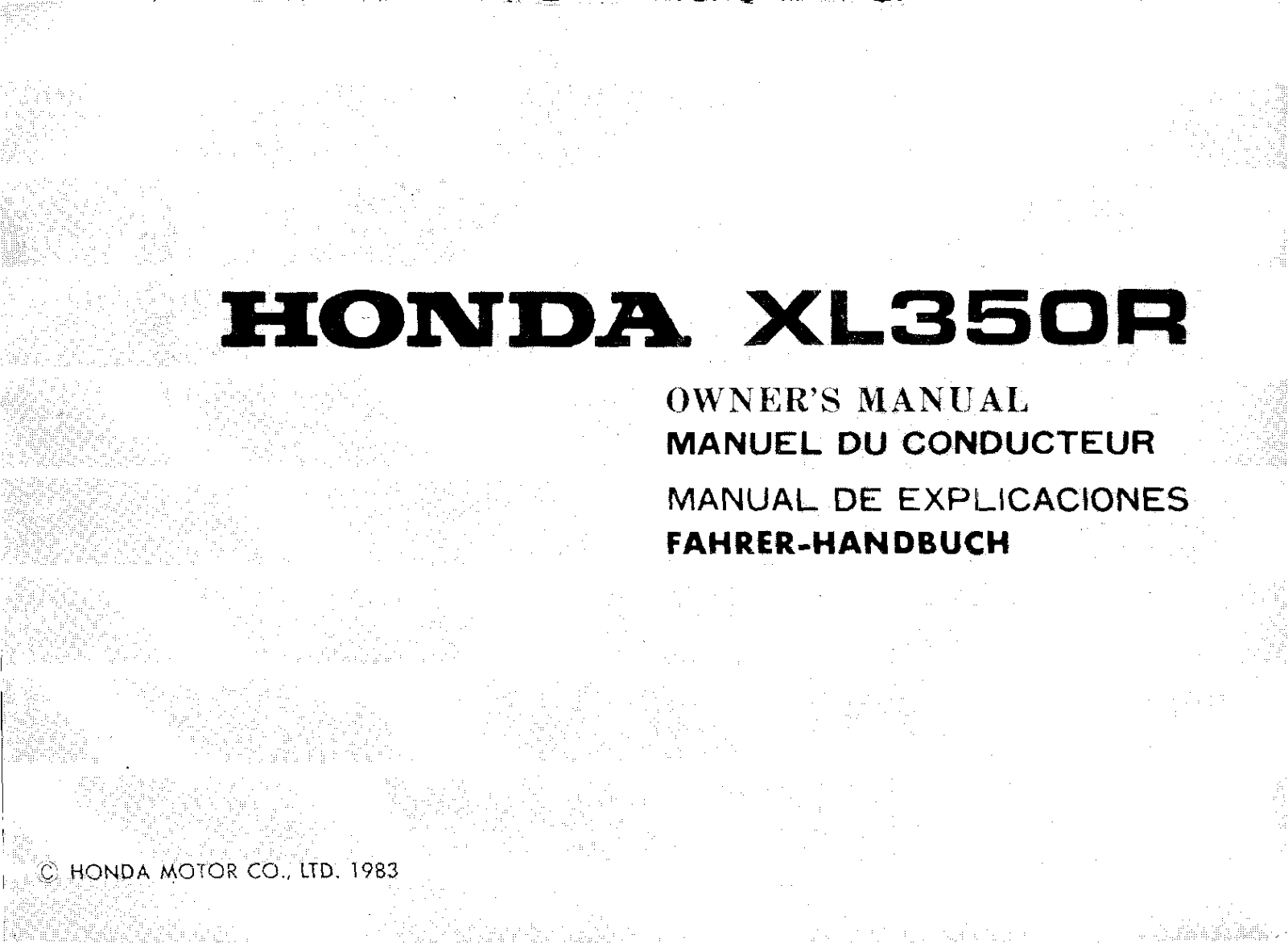 Honda XL350R 1983 Owner's Manual