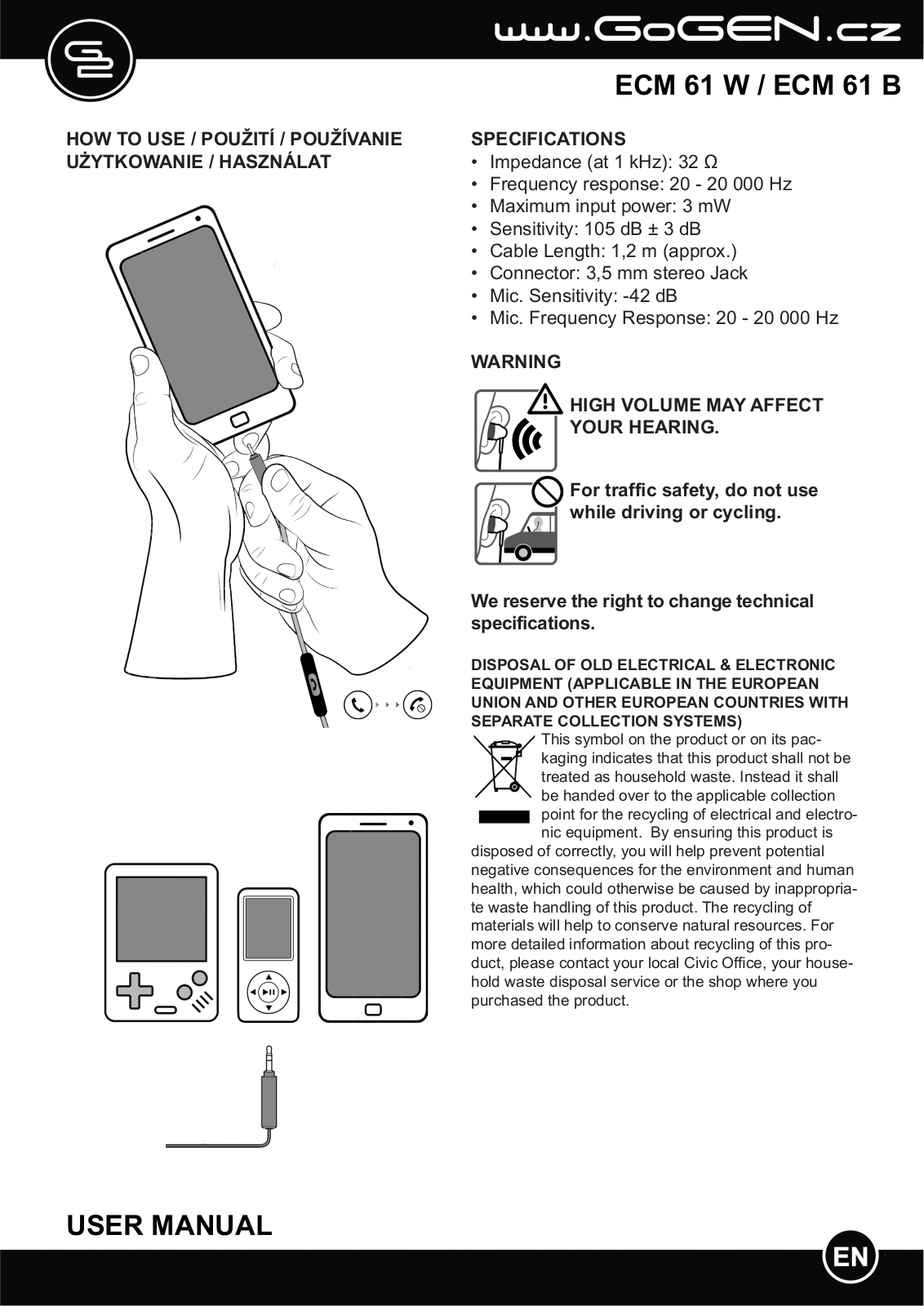 GoGEN ECM 61B, ECM 61W User Manual