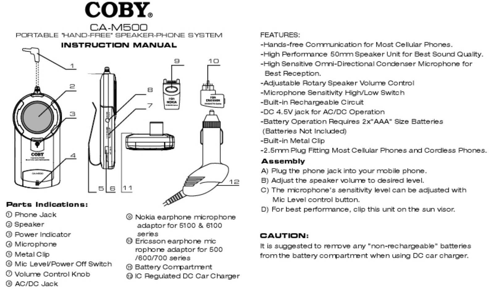 Coby CA-M500 User guide