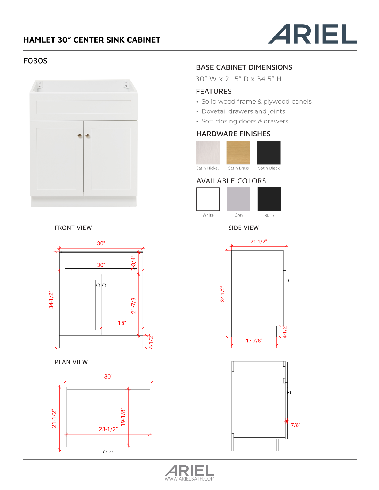 Ariel Bath ZZB10446 Specification - ManualMachine.com
