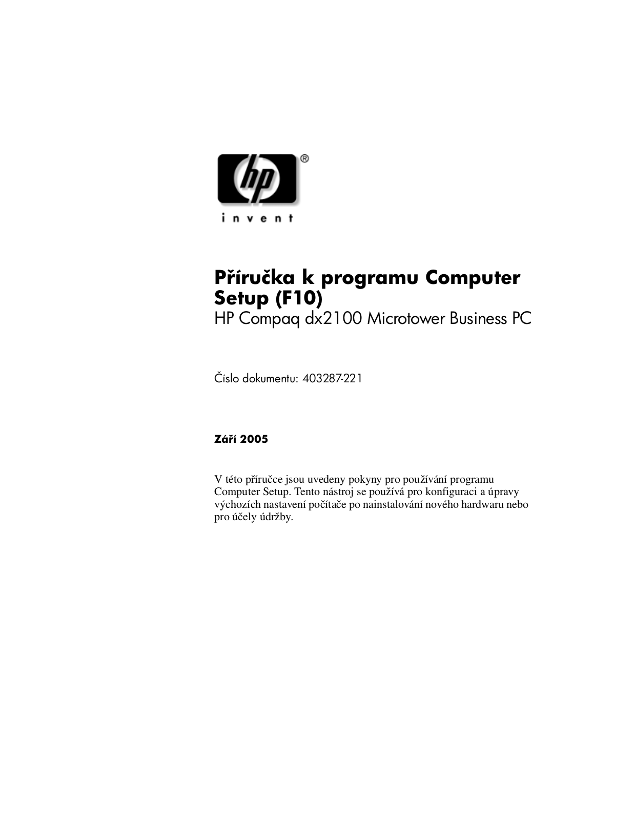 Hp COMPAQ DX2100 MICROTOWER User Manual