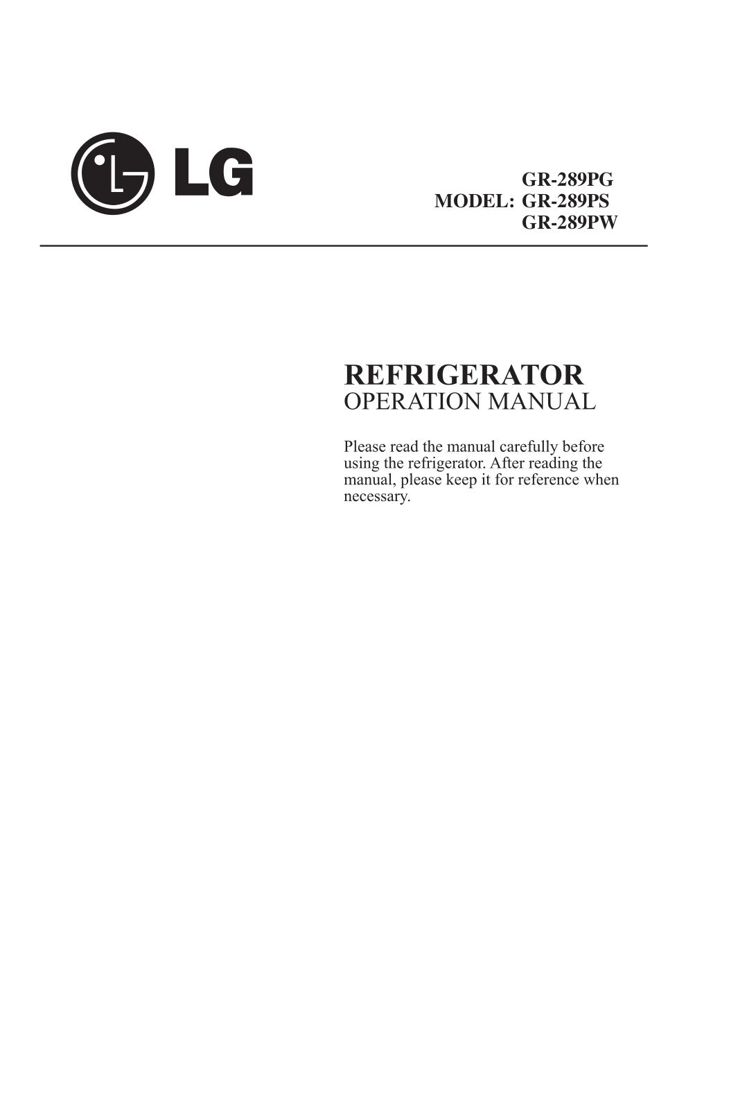 LG GR-289PG Owner’s Manual