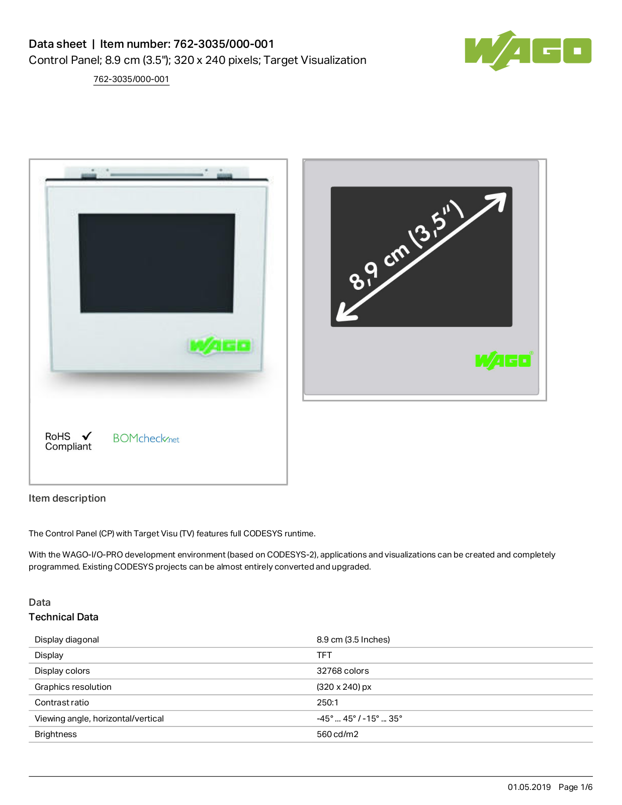 Wago 762-3035/000-001 Data Sheet