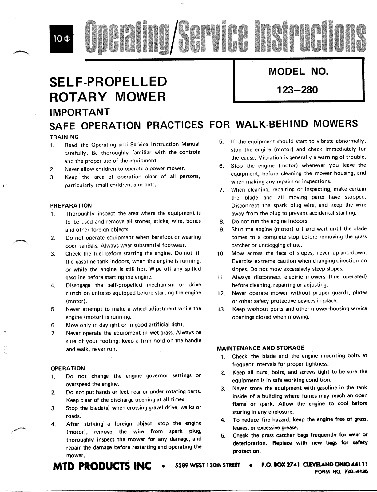 MTD 123-280 User Manual