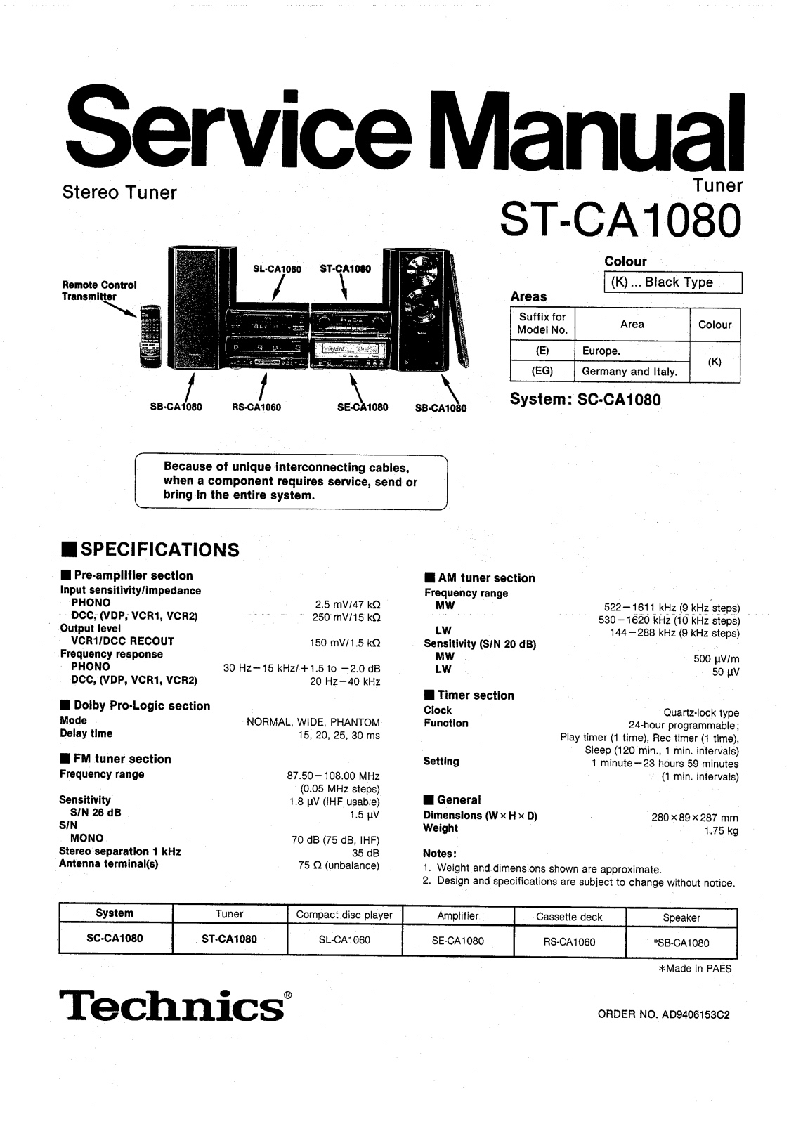 Technics ST-CA-1080 Service Manual