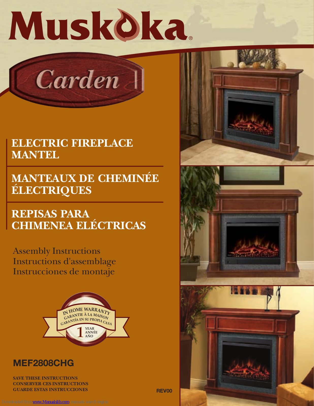 Muskoka Electric Fireplace Mantel MEF2808CHG, Carden MEF2808CHG Assembly Instructions Manual